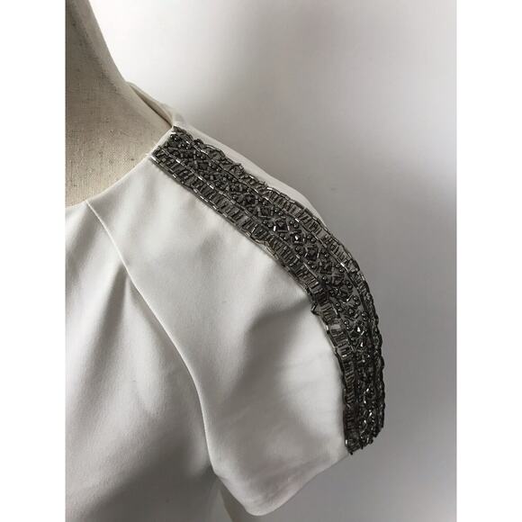 Zara Trafaluc Sheath Dress Beaded Shoulder Mini Stretch Ivory - Picture 3 of 8